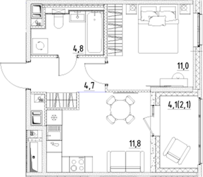1-комнатная квартира 34.4 м², 12/12 эт., ЖК «Янила Форест»